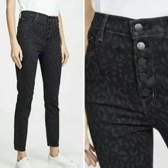 NWT J BRAND Lillie Black Leopard Button Fly Print High Rise‎ Crop Skinny Jeans - Picture 4 of 15
